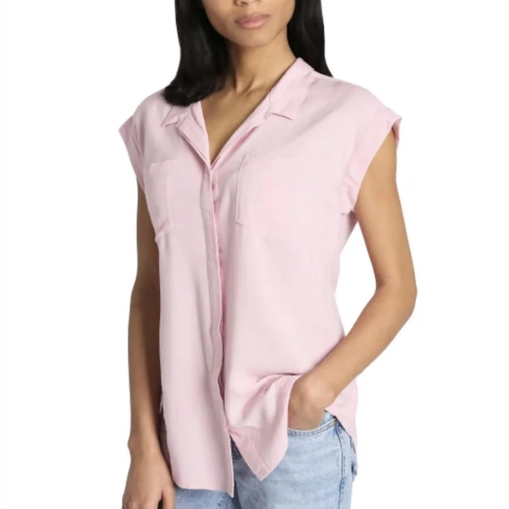 JACHS Girlfriend Pale Blush Cap-Sleeve Button-Front Blouse